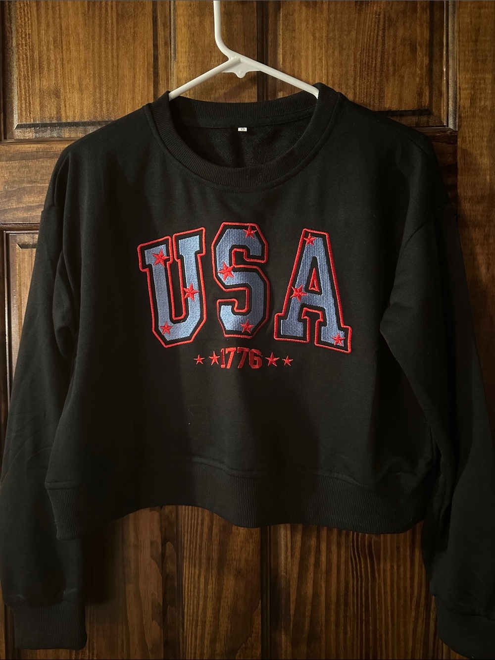 Amazon Black Sweatshirt with Red and Blue USA Embroidery